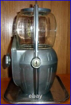 Vintage 5 Cent Aluminum Peanut Bubble Gum Machine With Key MCM Art Deco