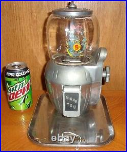 Vintage 5 Cent Aluminum Peanut Bubble Gum Machine With Key MCM Art Deco