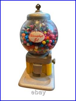 Vintage 5 Cent Chlorophyll Gum Ball Dispenser With Original Key