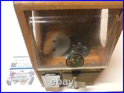 Vintage 5 Cent Victor Vending Baby Grand Wooden Glass Gum Ball Machine No Key