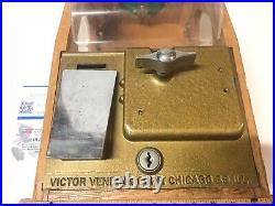 Vintage 5 Cent Victor Vending Baby Grand Wooden Glass Gum Ball Machine No Key