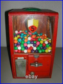 Vintage 5 Cent Victor Vending Baby Grand Wooden Gum Ball Machine with Key