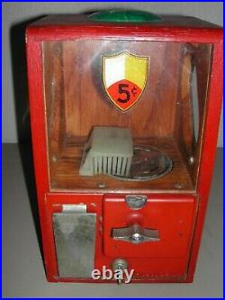 Vintage 5 Cent Victor Vending Baby Grand Wooden Gum Ball Machine with Key