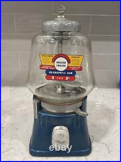 Vintage 5¢ TRY SOME Breath Chaser Chlorophyll Gum Candy Gumball Machine Blue Key