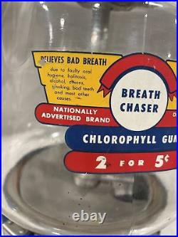 Vintage 5¢ TRY SOME Breath Chaser Chlorophyll Gum Candy Gumball Machine Blue Key