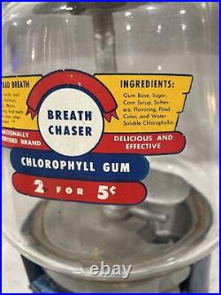 Vintage 5¢ TRY SOME Breath Chaser Chlorophyll Gum Candy Gumball Machine Blue Key