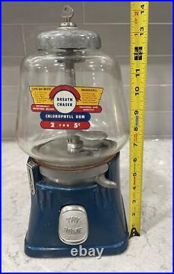 Vintage 5¢ TRY SOME Breath Chaser Chlorophyll Gum Candy Gumball Machine Blue Key