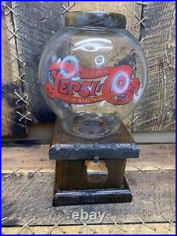 Vintage 70s Pepsi Cola Gumball Machine Glass Globe Wood Base Candy Dispenser