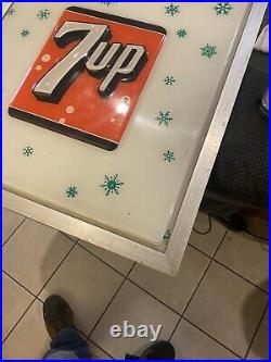 Vintage 7-Up Embossed plexiglass sign face from vending machine 22x20 3/4