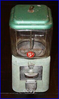 Vintage ACORN Gumball Candy Nickel VENDING MACHINE Metal & Glass with Key WORKS