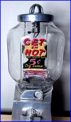 Vintage ASCO 1940s Hot Peanuts Vending Machine / 5 cents Gumball Nuts Dispenser