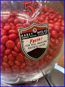 Vintage Abbey Mfg Co CASH TRAY 5 Cent Hot Peanut Vending Machine withBar Key/Decal