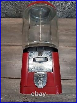 Vintage Acorn 1 Cent Penny Gumball Machine Red Cast Glass Globe Oak No Key Works