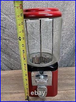 Vintage Acorn 1 Cent Penny Gumball Machine Red Cast Glass Globe Oak No Key Works