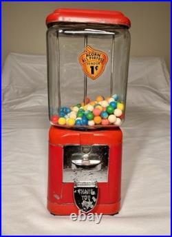 Vintage Acorn Glass Globe Gumball Candy Nut vending machine 1c Works-No Key
