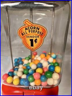 Vintage Acorn Glass Globe Gumball Candy Nut vending machine 1c Works-No Key
