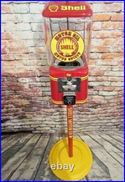 Vintage Acorn Shell Motor oil glass globe gumball machine + stand man cave bar