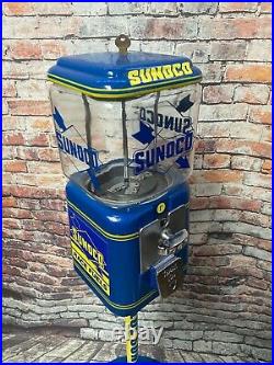 Vintage Acorn glass globe penny gumball machine Blue Sunoco gas man cave gift