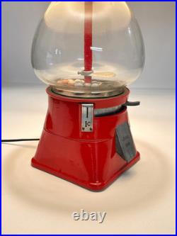 Vintage Aluminum & Glass 1 Cent Mechanical Gumball Vending Machine Lamp-No Shade