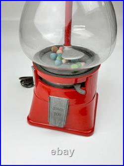 Vintage Aluminum & Glass 1 Cent Mechanical Gumball Vending Machine Lamp-No Shade