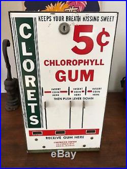 Vintage Antique 5 Cent Vending Machine Clorets Gum Themed Candy Chlorophyll