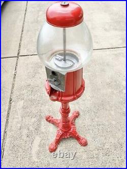 Vintage Antique Red Cast Iron Gumball Machine with Ornate Stand 40H