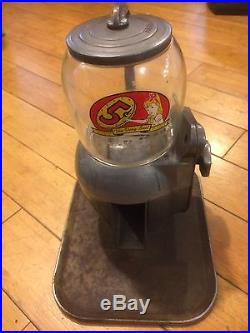 Vintage Art Deco 5 Cent Gumball Peanut Counter Top Metal Vending Machine Gum