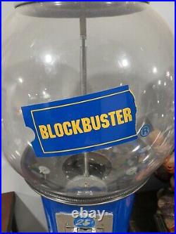 Vintage Blockbuster 25 Cent Blue Spiral Gumball Machine Cleaned with Key