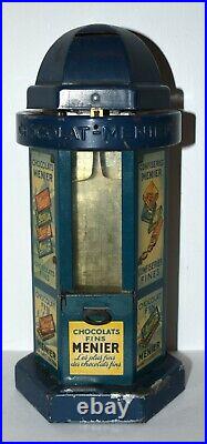 Vintage Blue Chocolat Menier Candy Advertising Bank Vending Machine Dispenser