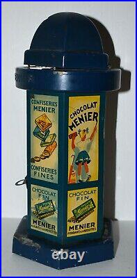 Vintage Blue Chocolat Menier Candy Advertising Bank Vending Machine Dispenser