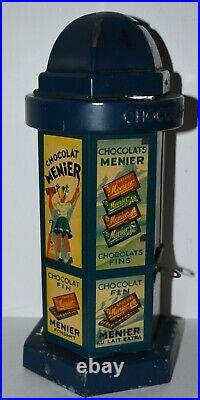 Vintage Blue Chocolat Menier Candy Advertising Bank Vending Machine Dispenser