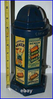 Vintage Blue Chocolat Menier Candy Advertising Bank Vending Machine Dispenser