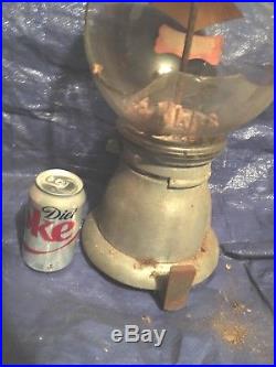 Vintage CAST ALUMINUM GUMBALL MACHINE ANTIQUE Rare Honey Dew (BROKEN Globe)