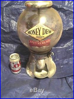 Vintage CAST ALUMINUM GUMBALL MACHINE ANTIQUE Rare Honey Dew Decal ZOOM Picture
