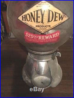 Vintage CAST ALUMINUM GUMBALL MACHINE ANTIQUE Rare Honey Dew Decal ZOOM Picture