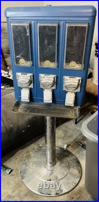 Vintage Candy/Gumball Vending Machine on Stand, 25¢ Coin Mechanisms, 3 slots