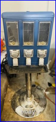 Vintage Candy/Gumball Vending Machine on Stand, 25¢ Coin Mechanisms, 3 slots