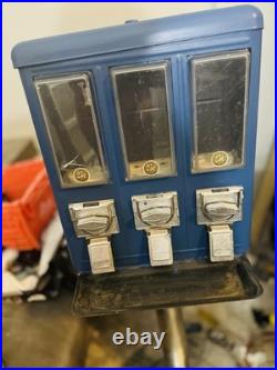 Vintage Candy/Gumball Vending Machine on Stand, 25¢ Coin Mechanisms, 3 slots