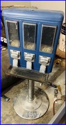 Vintage Candy/Gumball Vending Machine on Stand, 25¢ Coin Mechanisms, 3 slots