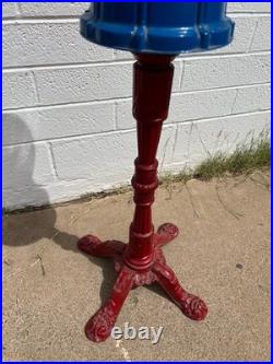 Vintage Carousel King Gumball Machine with Cast Iron Pedestal Stand, Blue and Re