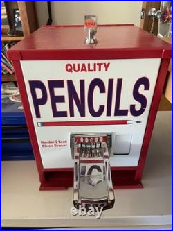 Vintage Coin Operated Pencil Dispenser Machine Quality 25c 1970s AMAZING cond