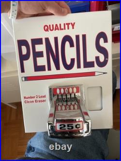 Vintage Coin Operated Pencil Dispenser Machine Quality 25c 1970s AMAZING cond