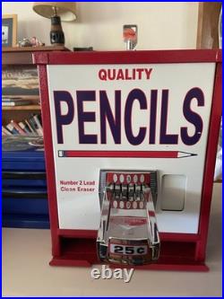 Vintage Coin Operated Pencil Dispenser Machine Quality 25c 1970s AMAZING cond