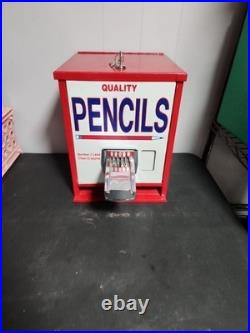 Vintage Coin Operated Pencil Dispenser Machine Quality 25c 1970s with Keys Works