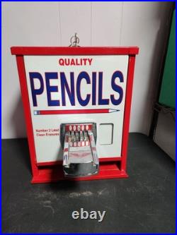 Vintage Coin Operated Pencil Dispenser Machine Quality 25c 1970s with Keys Works