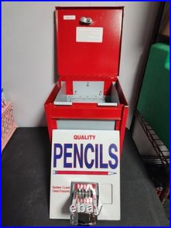 Vintage Coin Operated Pencil Dispenser Machine Quality 25c 1970s with Keys Works