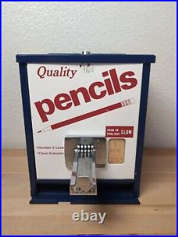 Vintage Coin Operated Quality Pencils Pencil Dispenser Blue