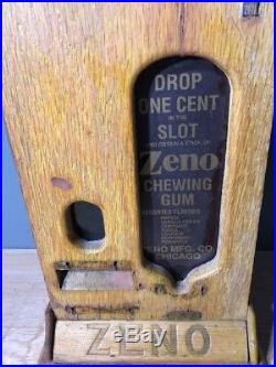 Vintage Coin Operated Zeno Chewing Gum Vending Machine Wooden Zeno