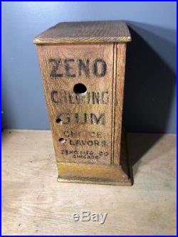 Vintage Coin Operated Zeno Chewing Gum Vending Machine Wooden Zeno