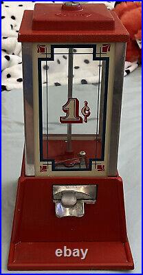 Vintage Dean Penny Arcade Red 1 Cent Gumball/candy Machine Works Great